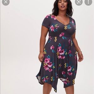 Torrid GREY FLORAL HANDKERCHIEF DRESS